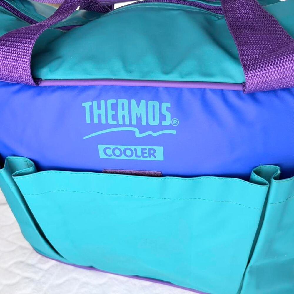 Vintage 80s 90s Thermos colorblock extra large blue purple cooler bag - Picture 2 of 8